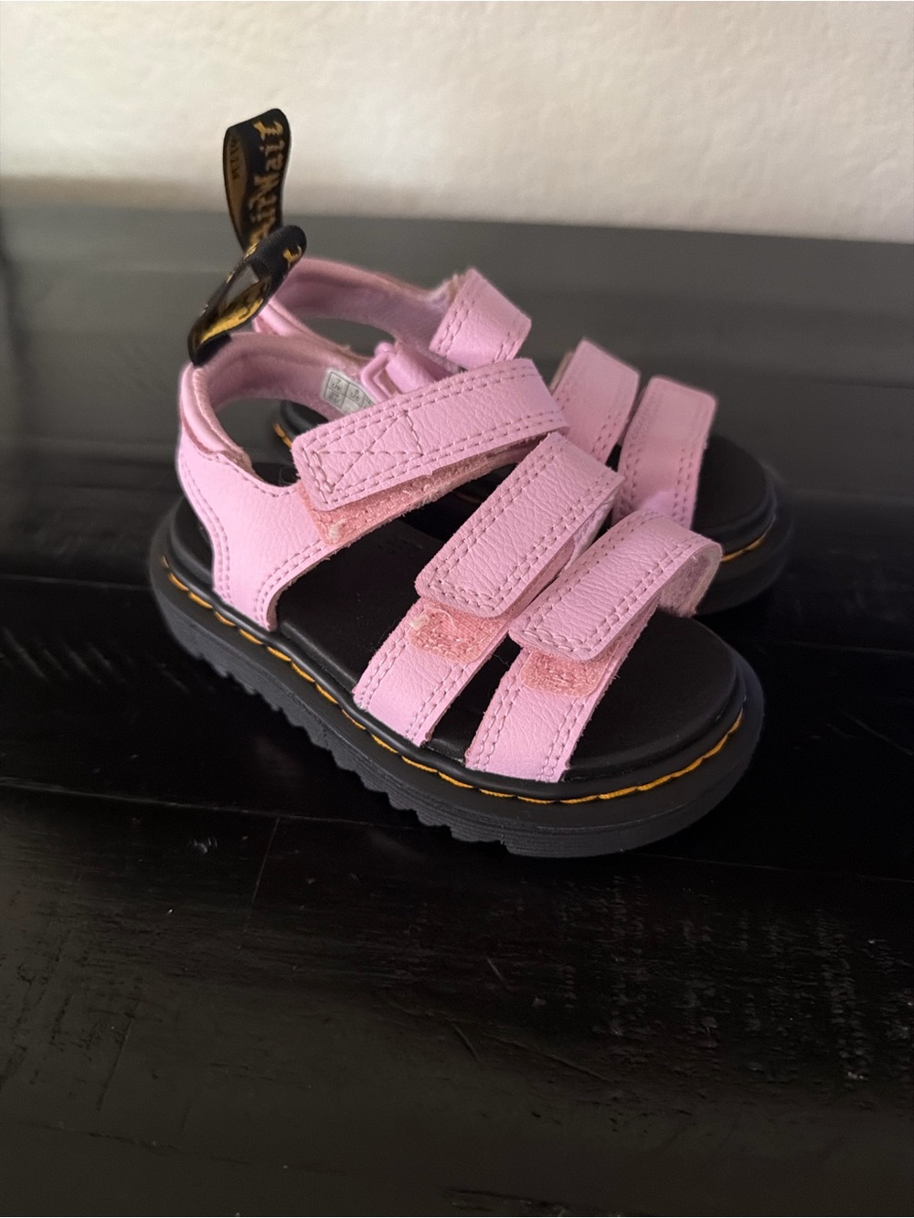 Dr. Martens Kids Pink Triple-Strap Sandals with Black Sole
